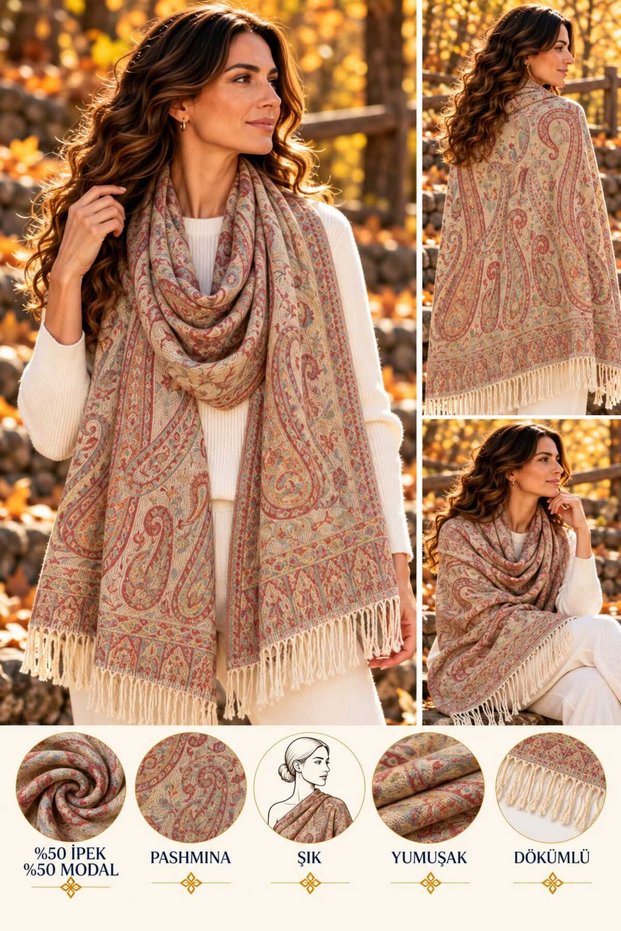Soft Pashmina Shawl 50% Silk 50% Modal 70X185 cm
