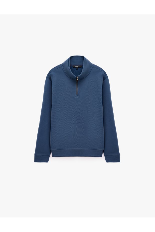 Long Sleeve Three Threaded Yarn Cotton Half Zipper Sweatshirt