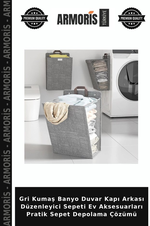 Grey Fabric Bathroom Wall Behind Door Organizer Basket Home Accessories Practical Basket Storage Solution