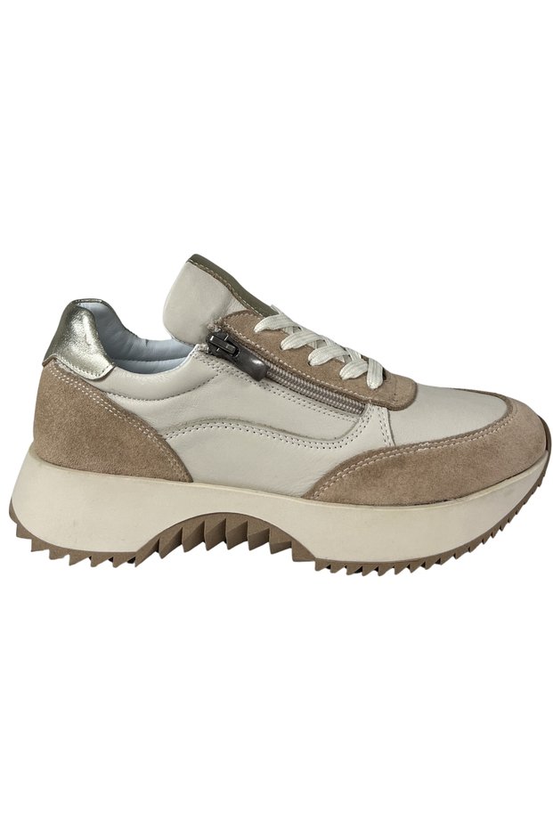 Women's Sneakers – Multi-Colored (White-Beige) Genuine Leather