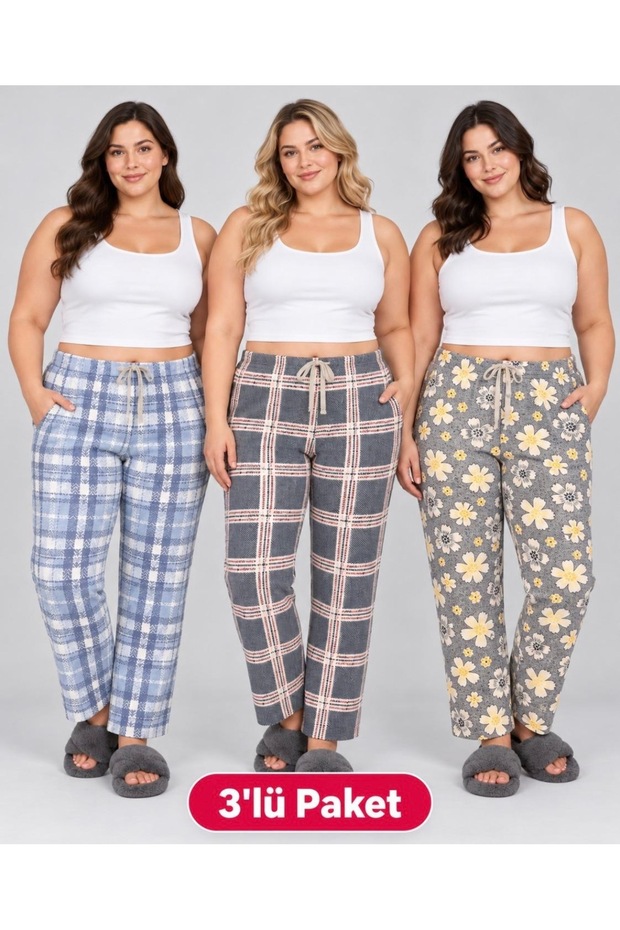 3-Pack Plus Size Cotton Thin Breathable Fabric Pajama Bottoms