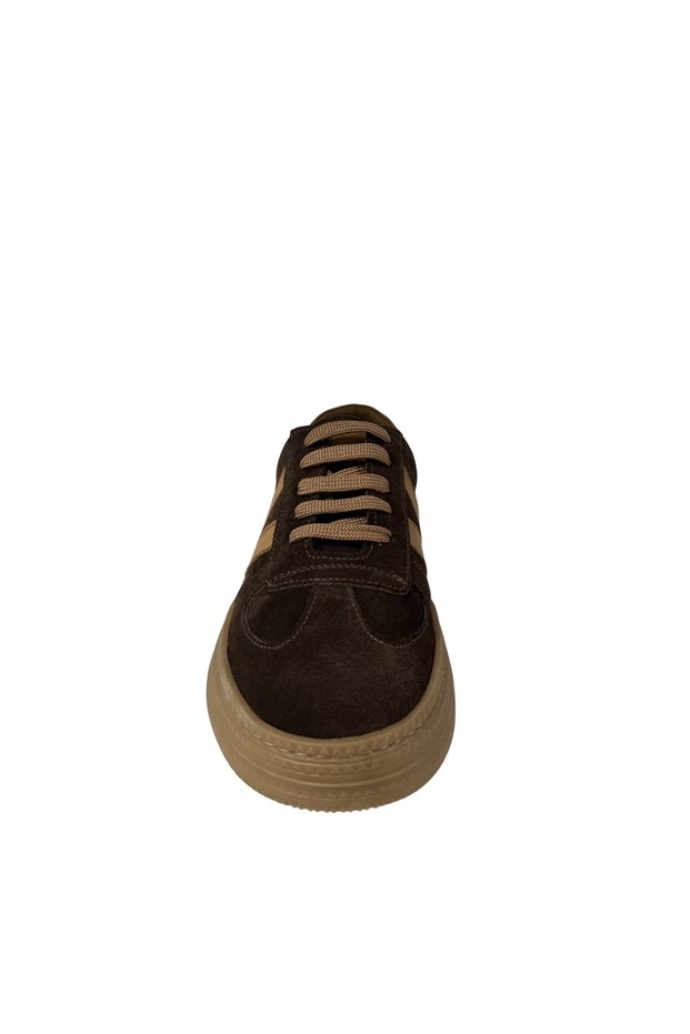 Women's Sneakers – Dark Brown-Beige Genuine Leather