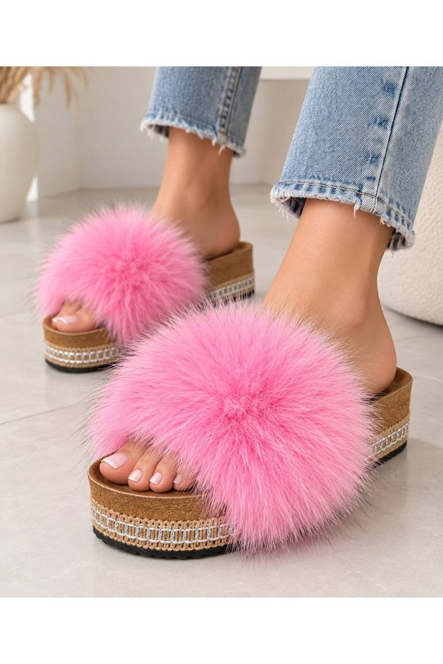 Women's Genuine Leather Thick Soled Real Luxury Fur Slippers