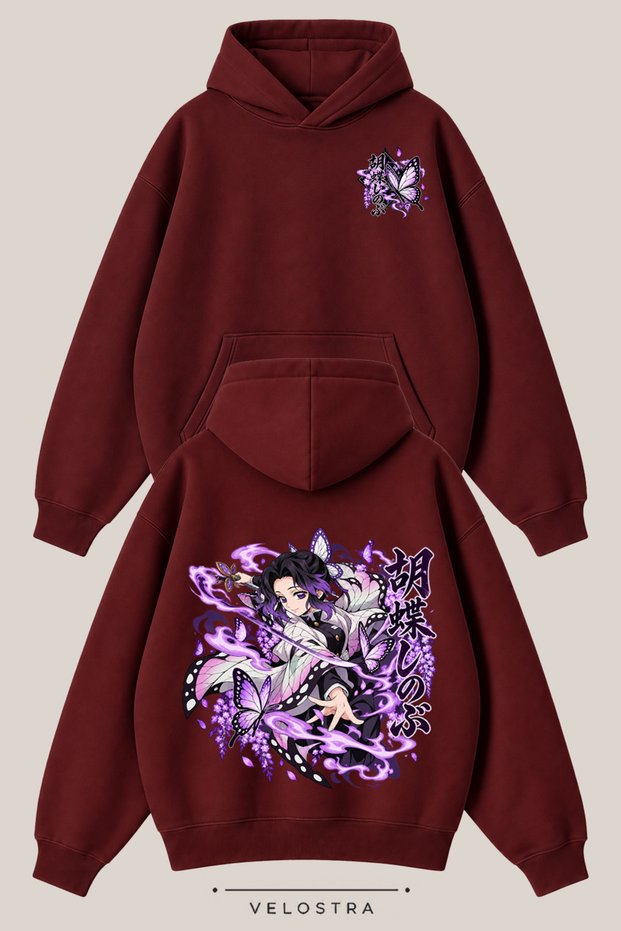 Unisex Demon Slayer Shinobu Printed Oversize 3 Threaded Inner Threaded Hooded Sweatshirt