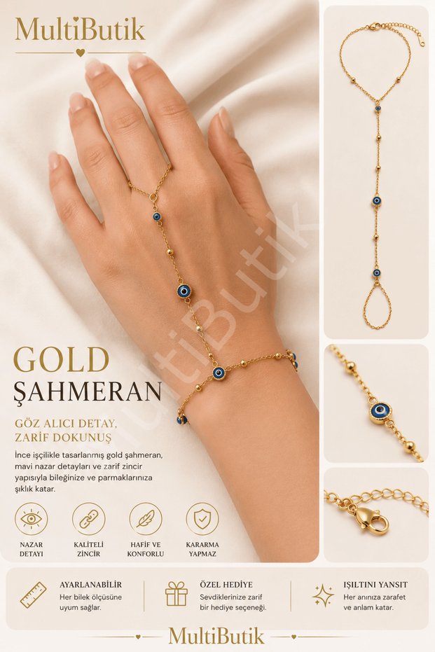 Steel Shahmeran with Evil Eye Bead Ball Detail-Gold