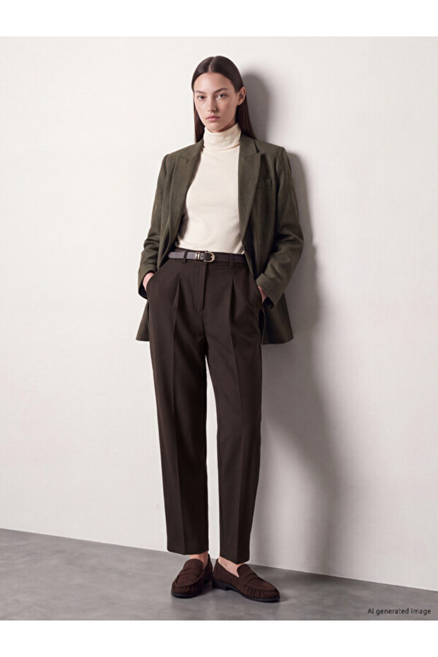 Timeless Clothing & Timeless Choices Carrot Planting Women's Fabric Trousers with Belt at Waist