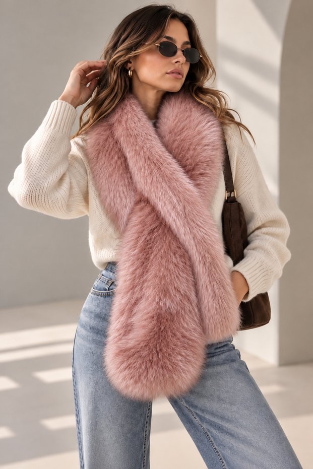 Powder Pink Double Sided Fur Scarf & Shawl