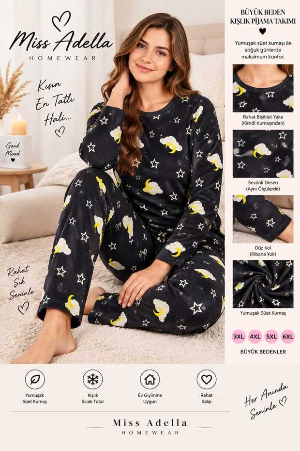Women's Plus Size Crew Neck Comfortable Fit Winter Homewear Pajama Set