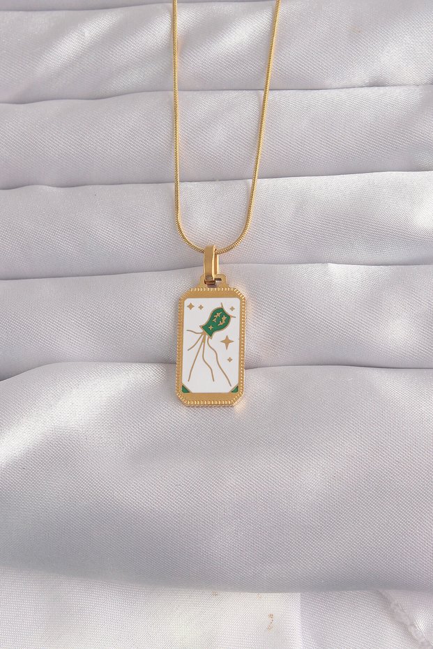 316L Steel Gold Color White Enamel Tarot Pendant
