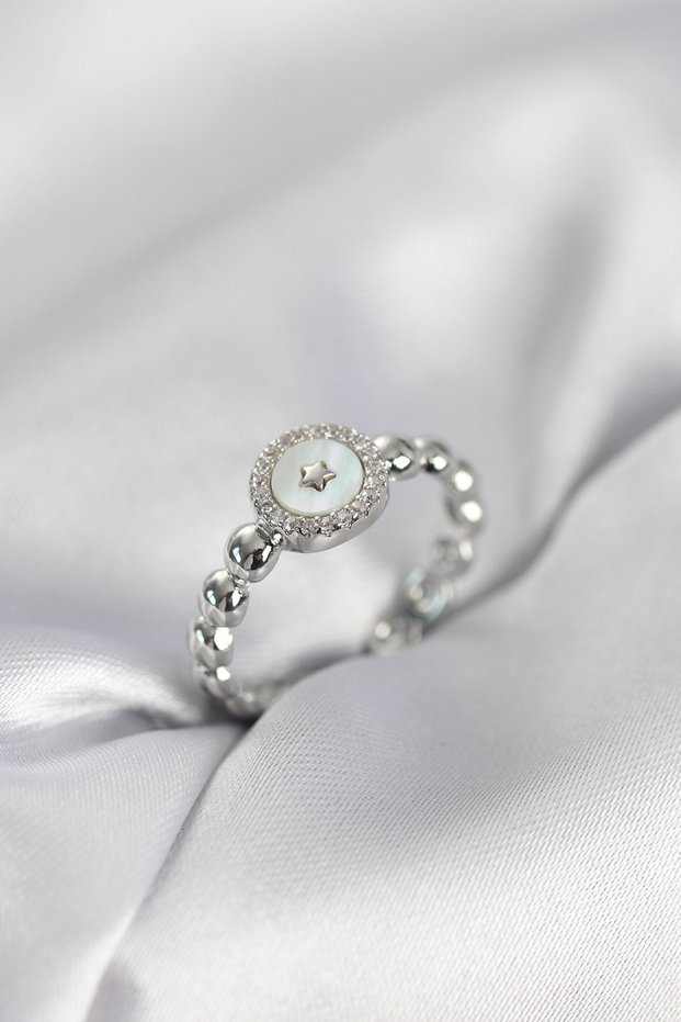 Silver Color Pearlescent Star Model Zircon Stone Women's Ring