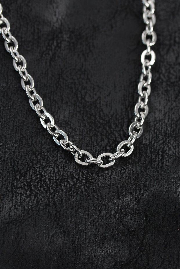 316L Steel Silver Color Rolo Chain Men's Necklace
