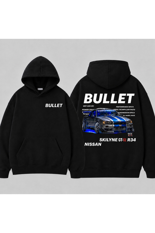 Adult Men's Black Hooded Printed 3 Thread Raster Winter Sweatshirt