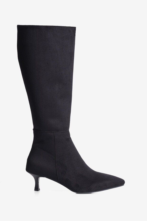 Women's Suede Boots Pointed Toe Short Heeled Zippered Clea Black