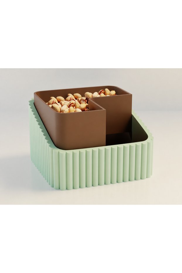 3D Printed Peanut Bowl - Dual Chamber Shell Separator Presentation Bowl - Mint Brown
