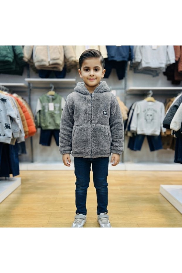 Boy's Hooded Soft Plush Coat / Jacket with Pockets