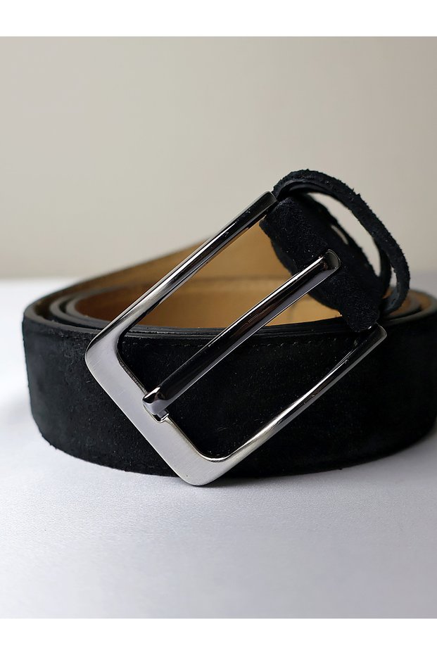 Genuine Suede Leather Men's Black Belt 3.5 cm