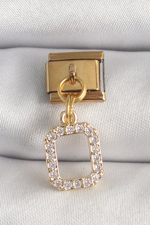 316L Steel Gold Color Hanging Square Zircon Stone Nomination Charm