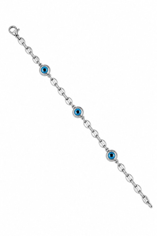 Steel Evil Eye Bead Bracelet (Silver)