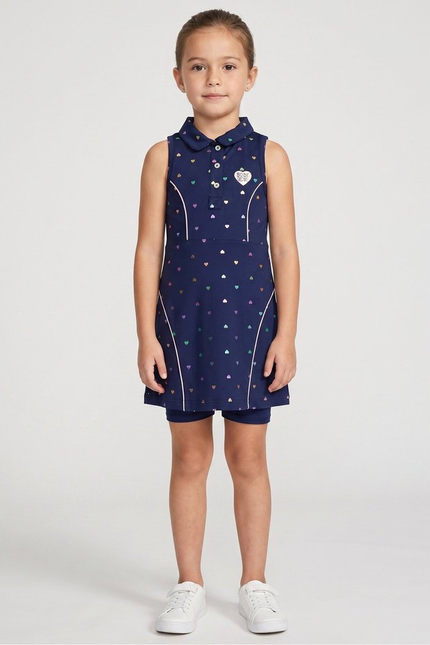 Kids Girl 2 Pieces Allover Print Dress And Shorts Set, Navy