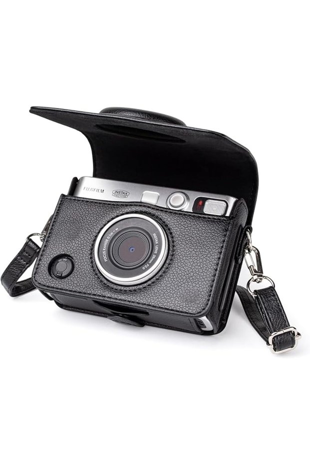 حافظة واقية لكاميرا Instax Mini EVO الفورية - مصنوعة من الجلد الصناعي الفاخر بملمس الليتشي لكاميرا Fuji Mini EVO C