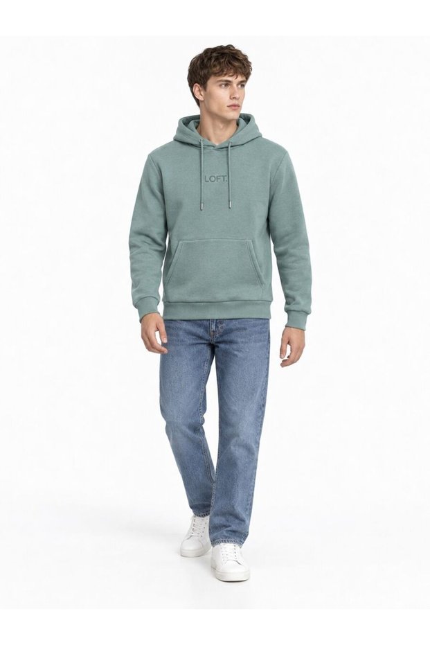 Men's Green Hooded Regular Fit Sweatshirt