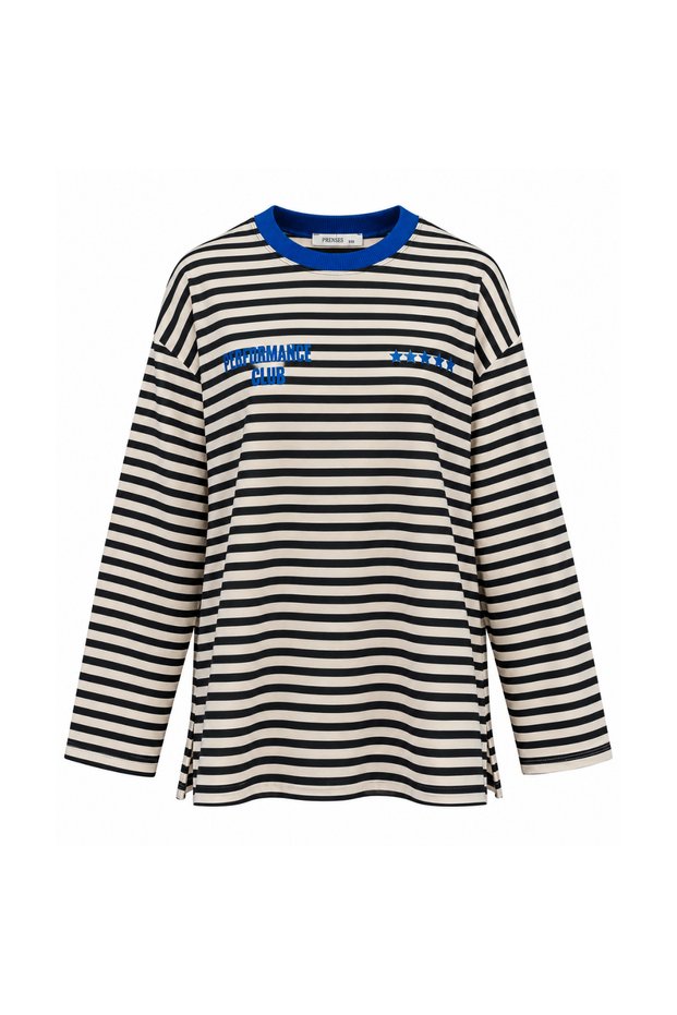 Women's Combed Cotton Fabric Letter Printed Crew Neck Striped Tunic 390.2