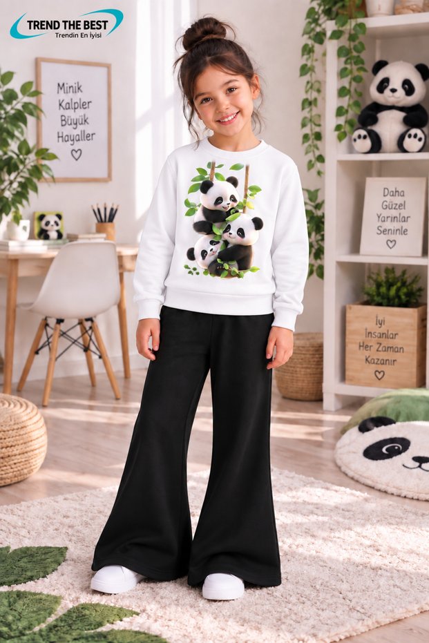 Winter, Spring, and Autumn Girls' Black Spanish Flared Bottoms and White Sweat Top
