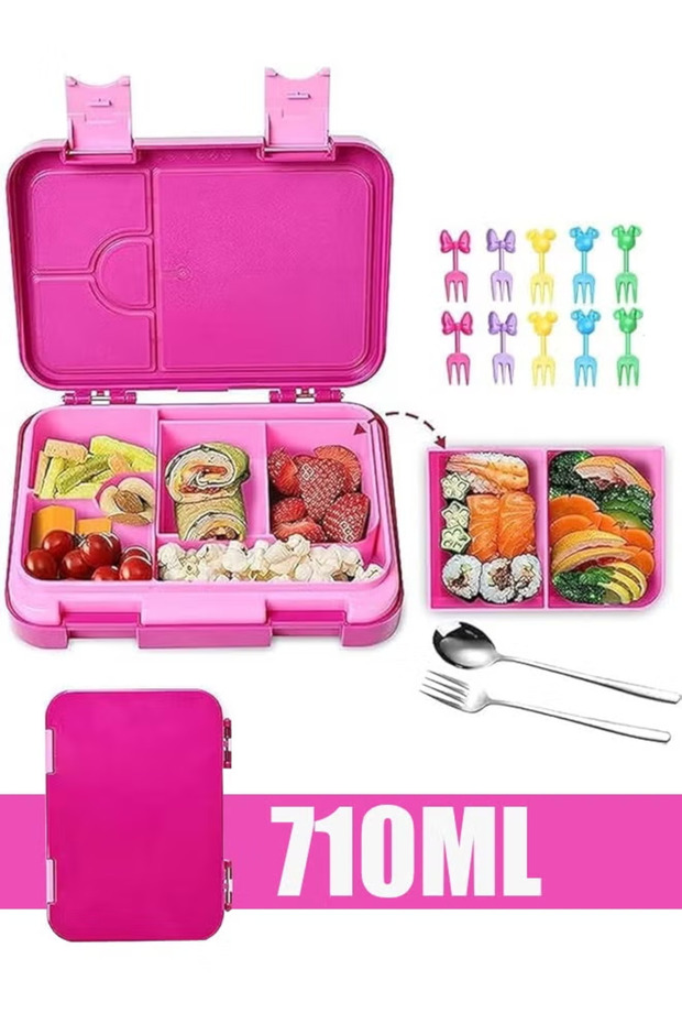 710ml Kids Bento Lunch Box, Removable Divided Tray, Leak Proof Latch, Microwave & Freezer Safe, Portable School Food Container for Boys Girls
