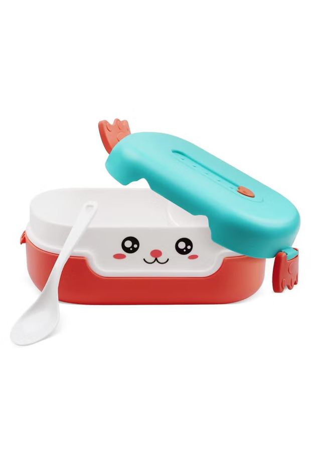 Cute Cartoon Kids Bento Lunch Box, Cat Paw Buckle Portable Food Container, BPA Free Food Grade PP, Comes with Spoon, Microwave Freezer Dishwasher Safe