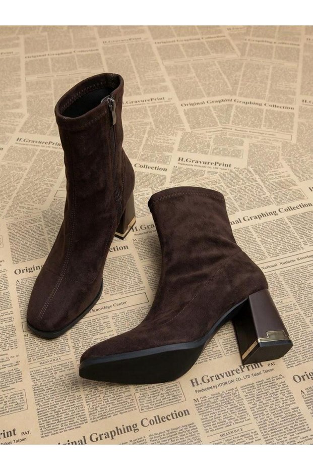 Galvanized Heeled Zippered Women's Stretch Boots