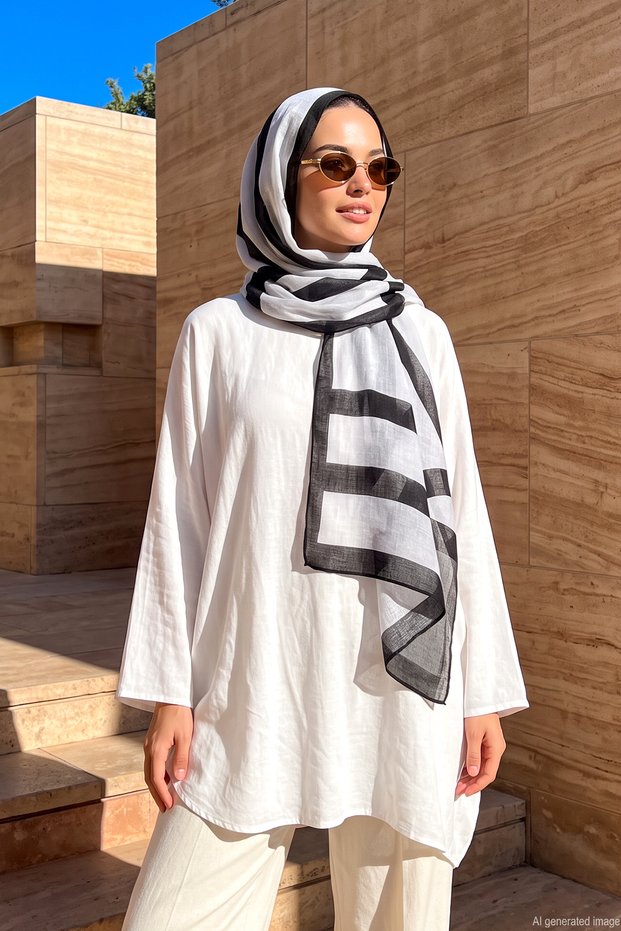 Women's Geometric Patterned 80X180 cm Imported Shawl 3000 Gray