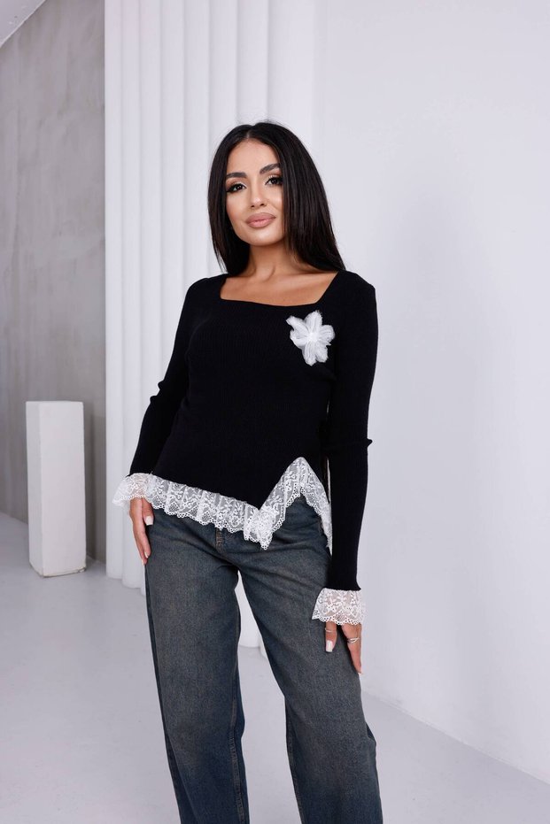 Square Neck Floral Lace Sweater