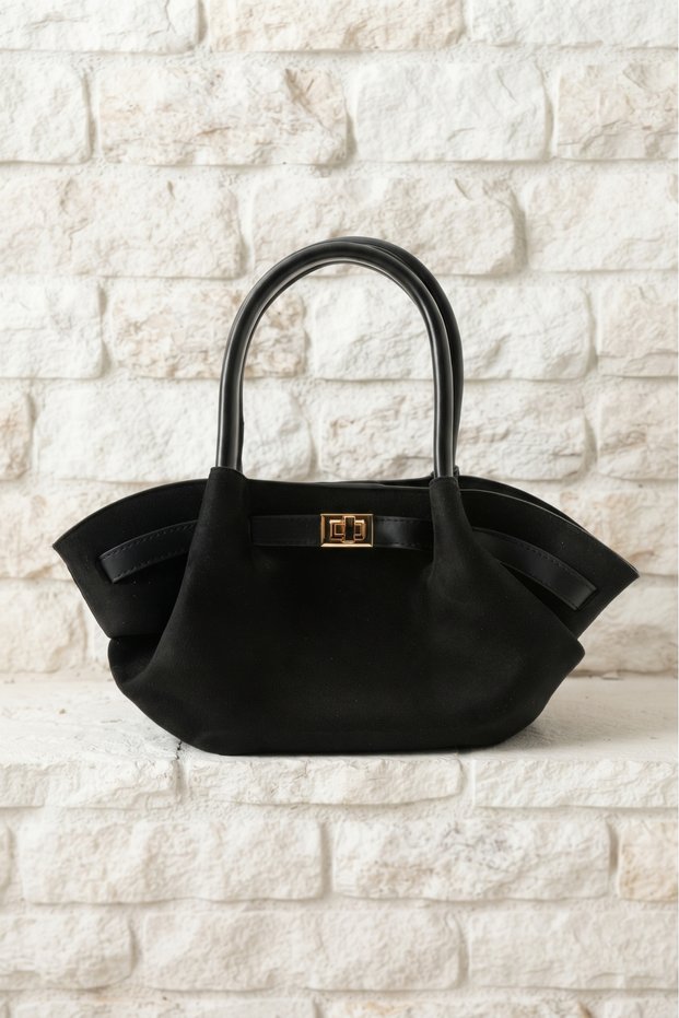 Monella Tacca Model Suede Belt Detail Women's Hand and Shoulder Bag Black