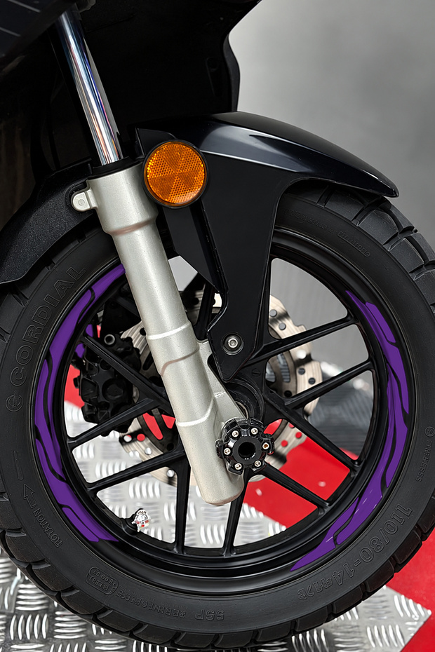 Cutout v2 rim strip sticker set (front & rear, full coverage) - compatible with 13, 14, and 15-inch scooter wheels