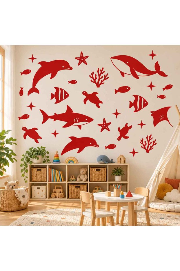 Sea Creatures Wall Sticker Set - Children's Room Wall Decal - Underwater Themed Wall Decal