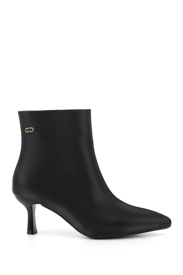 Women's Black Zippered Pointed Toe Thin Heeled Boots