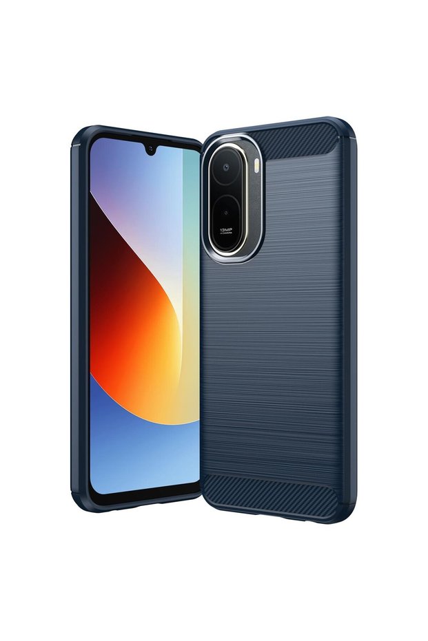 Case Compatible with Xiaomi Poco C81 Pro, Carbon Fiber Pattern Protective Back Cover, Navy Blue
