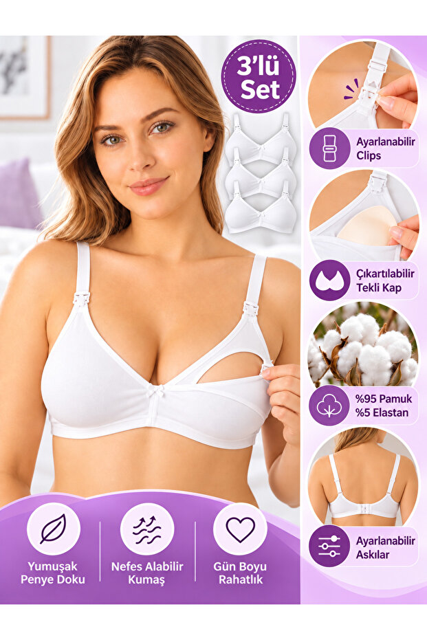 3-Piece Nursing Bra with Removable Pads