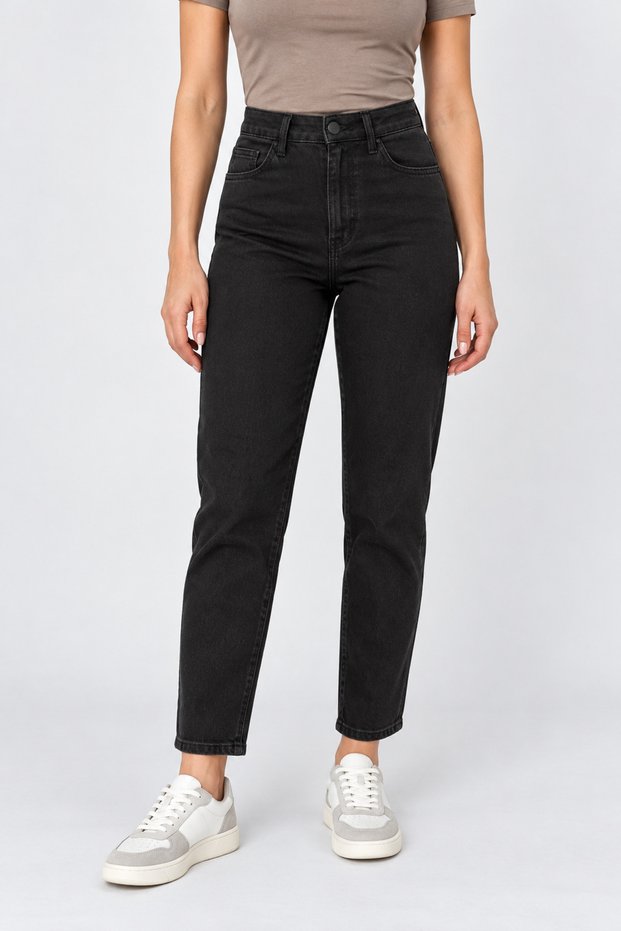 Women's Mom Fit High Waist Raw Jean Pants