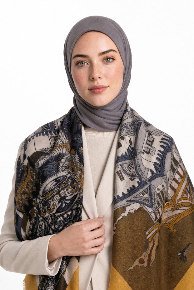 Arcadia Pattern Wool Cashmere Shoulder Scarf