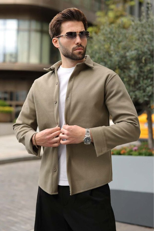 Khaki Cashmere Shirt Men's Jacket E6776
