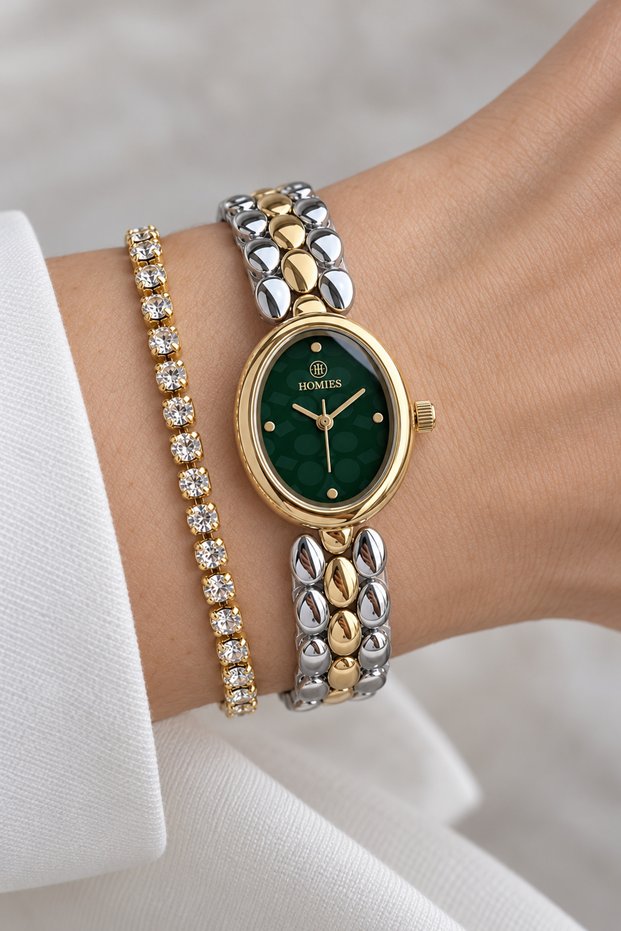 Women's Wristwatch Oval Minimal Small Case Gift Box and Bracelet.Hmt29306S01-05