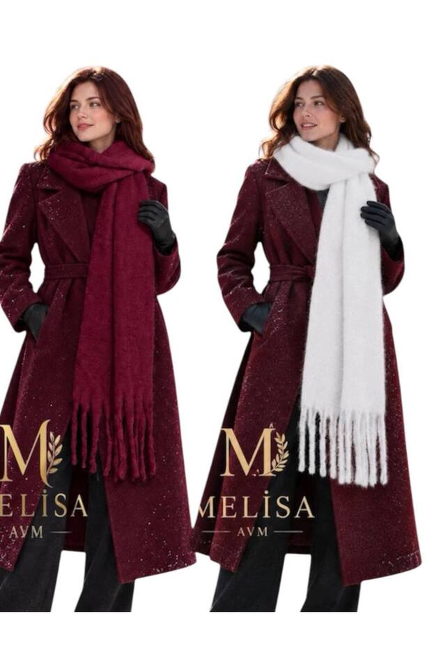 2 Pieces of Buklet Soft Scarf Burgundy-White