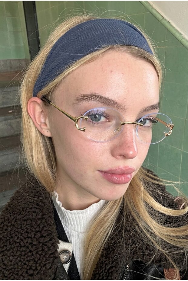 Celin Women's Ellipse Oval Gold Framed Ultra Light Blue Block Glasses with Blue Light Filter
