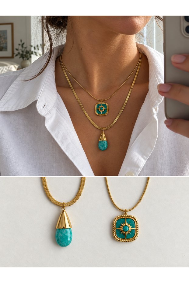 Marlowe Vintage Figured Double Necklace Set Women's Green