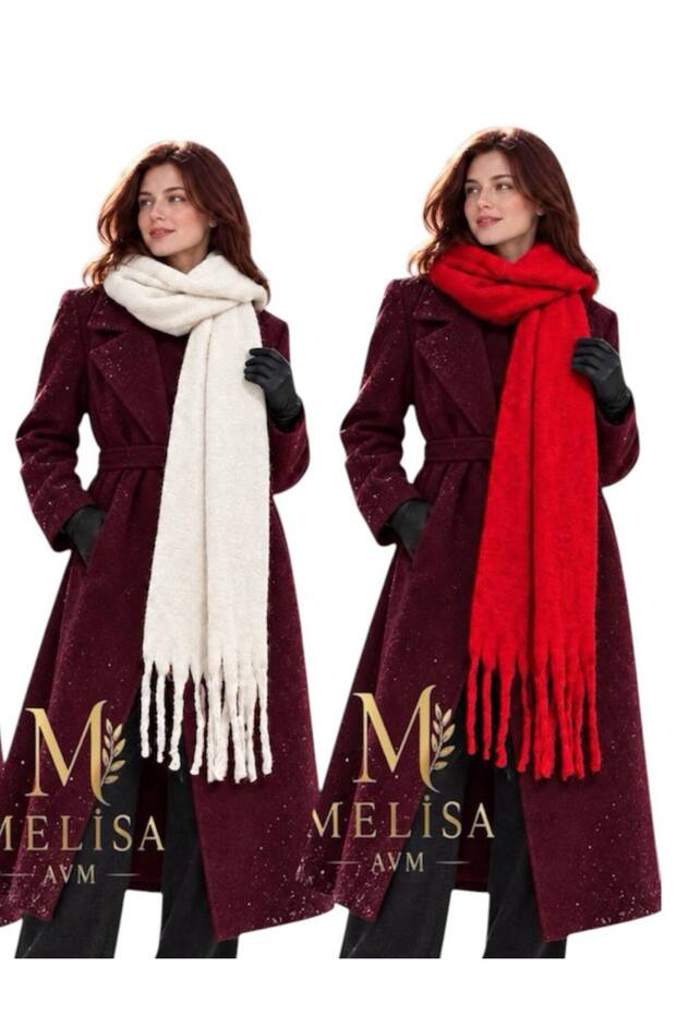 2 Pieces of Buklet Soft Scarf Red-Ecru