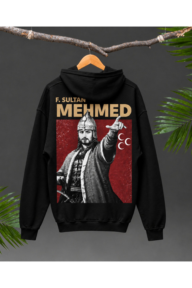 Fatih Sultan Mehmet Printed Unisex Hooded Sweatshirt – Black and White Hoodie