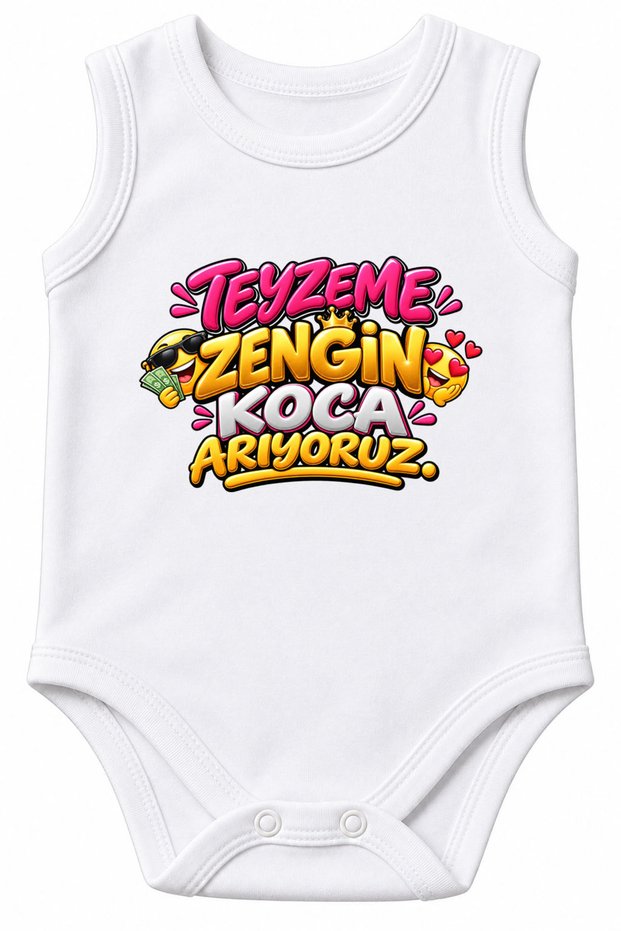 Teyzeme Zengi̇n Koca Ariyoruz Written on It 100% Cotton Printed Baby Bodysuit Short Sleeve