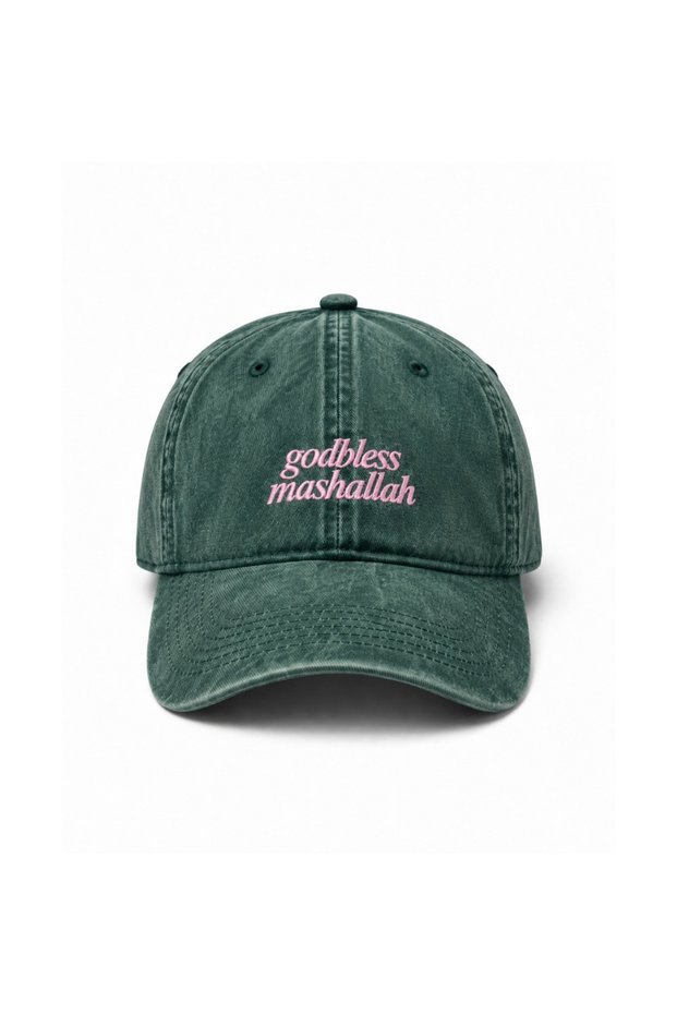 Godbless Mashallah Embroidered Washable Cotton Hat - Godbless Mashallah Embroidered Daily Adjustable Cotton Cap