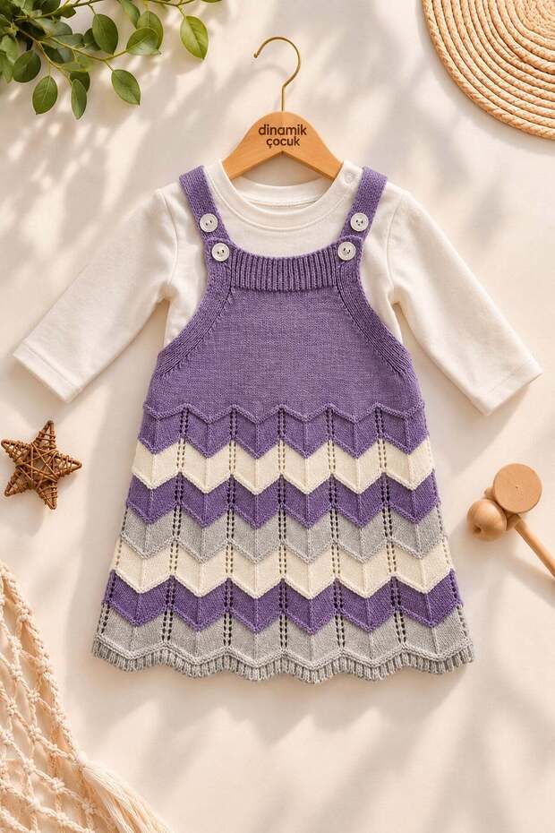 Baby Girl Zigzag Patterned Knitwear Dress Long Sleeve Badili 2-Piece Set 3-6-9-12Months